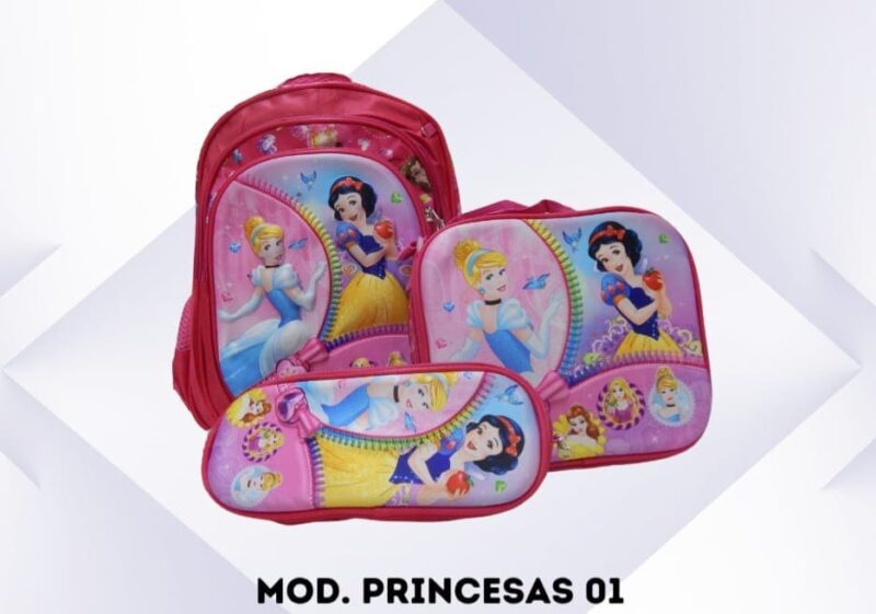 COMBO DE MOCHILA DE 3 PIEZAS PRINCESAS 01