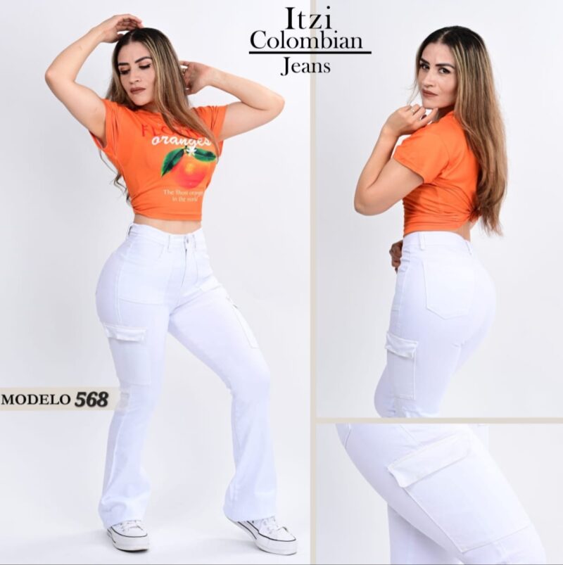 PANTALON DE MEZCLILLA ACAMPANADO CARGO 568.