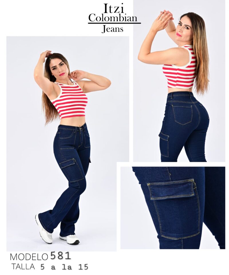 PANTALON DE MEZCLILLA ACAMPANADO CARGO 581