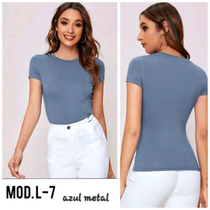 BLUSA DAMA BASICA L-7 AZUL METAL UNITALLA (30 A 34).